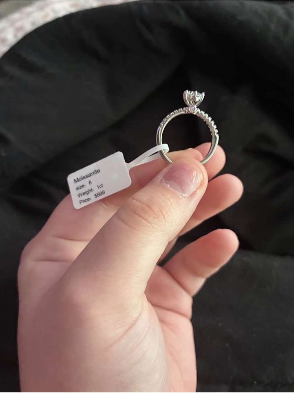 Classic Silver Moissanite Solitaire Engagement Ring - White